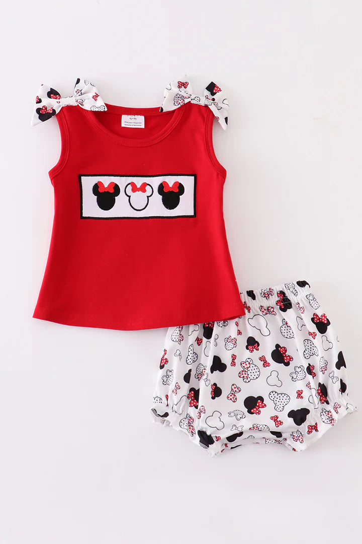 Red character embroidery baby girl set